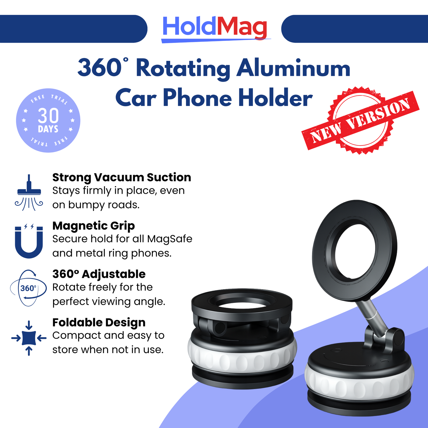 HoldMag™ - Premium 360° Rotating Aluminum Car Phone Holder