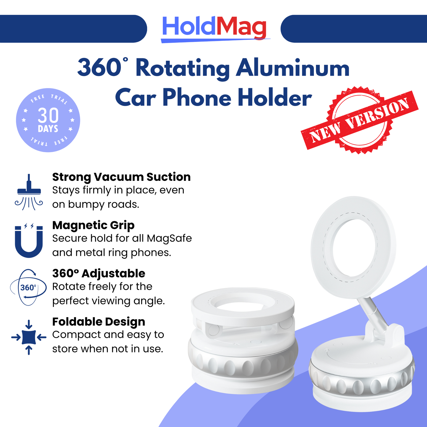 HoldMag™ - Premium 360° Rotating Aluminum Car Phone Holder